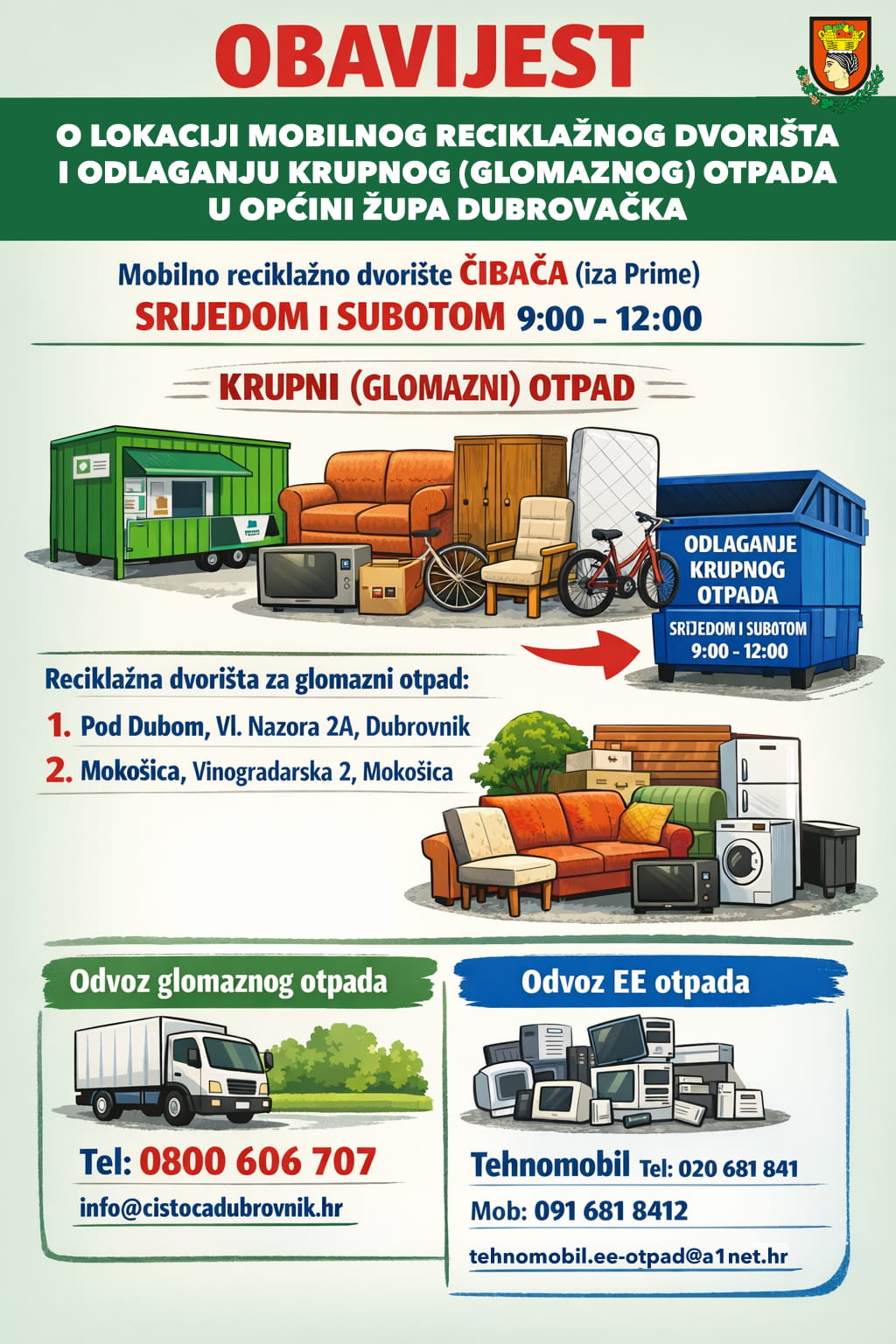 ODLAGANJE KRUPNOG OTPADA OMOGUĆENO U RECIKLAŽNOM DVORIŠTU U ČIBAČI