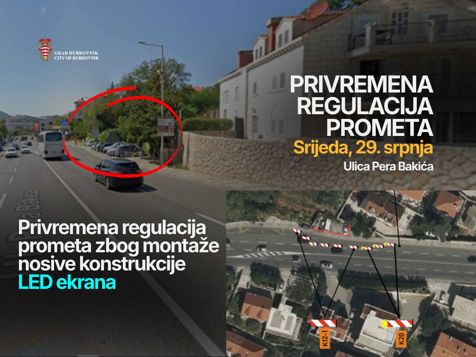 SRIJEDA: PRIVREMENA REGULACIJA PROMETA U ULICI PERA BAKIĆA