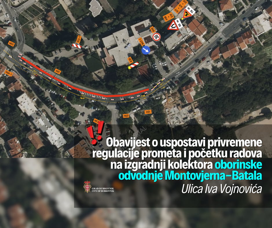 PRIVREMENA PROMETNA REGULACIJA U ULICI IVA VOJNOVIĆA OD UTORKA