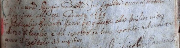 Zapis o upisu pokopa Miha Pracata