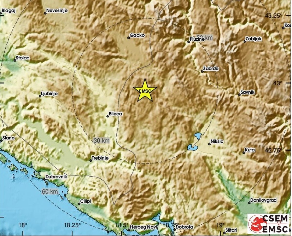 POTRES S EPICENTROM OKO 55 KM OD DUBROVNIKA