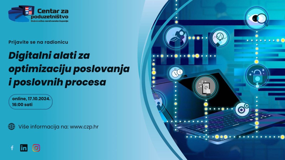 POZIV NA BESPLATNU ONLINE RADIONICU „DIGITALNI ALATI ZA OPTIMIZACIJU POSLOVANJA”