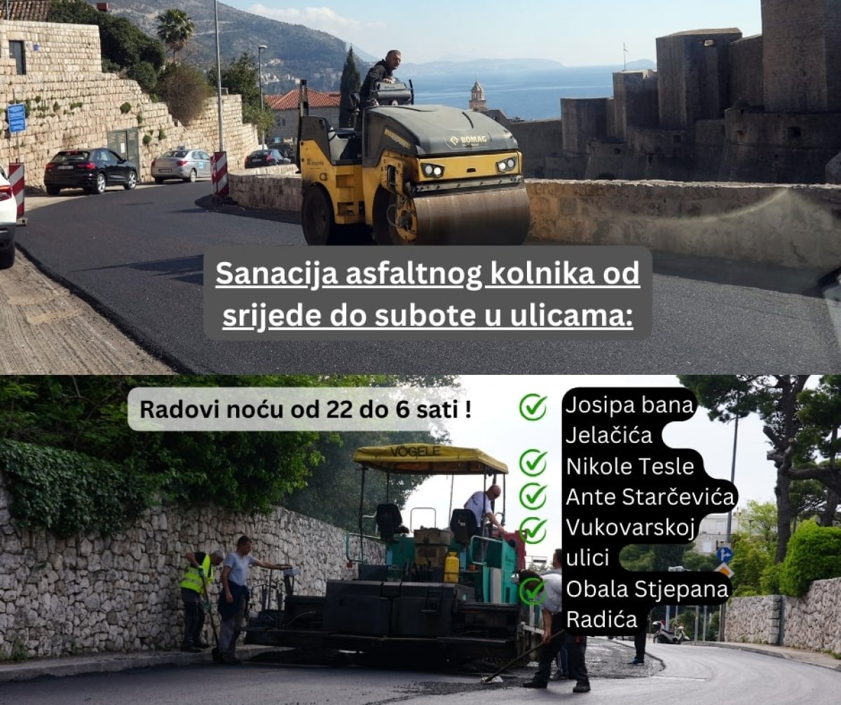 U NOĆNIM SATIMA IZVODIT ĆE SE RADOVI SANACIJE KOLNIKA U NIZU ULICA