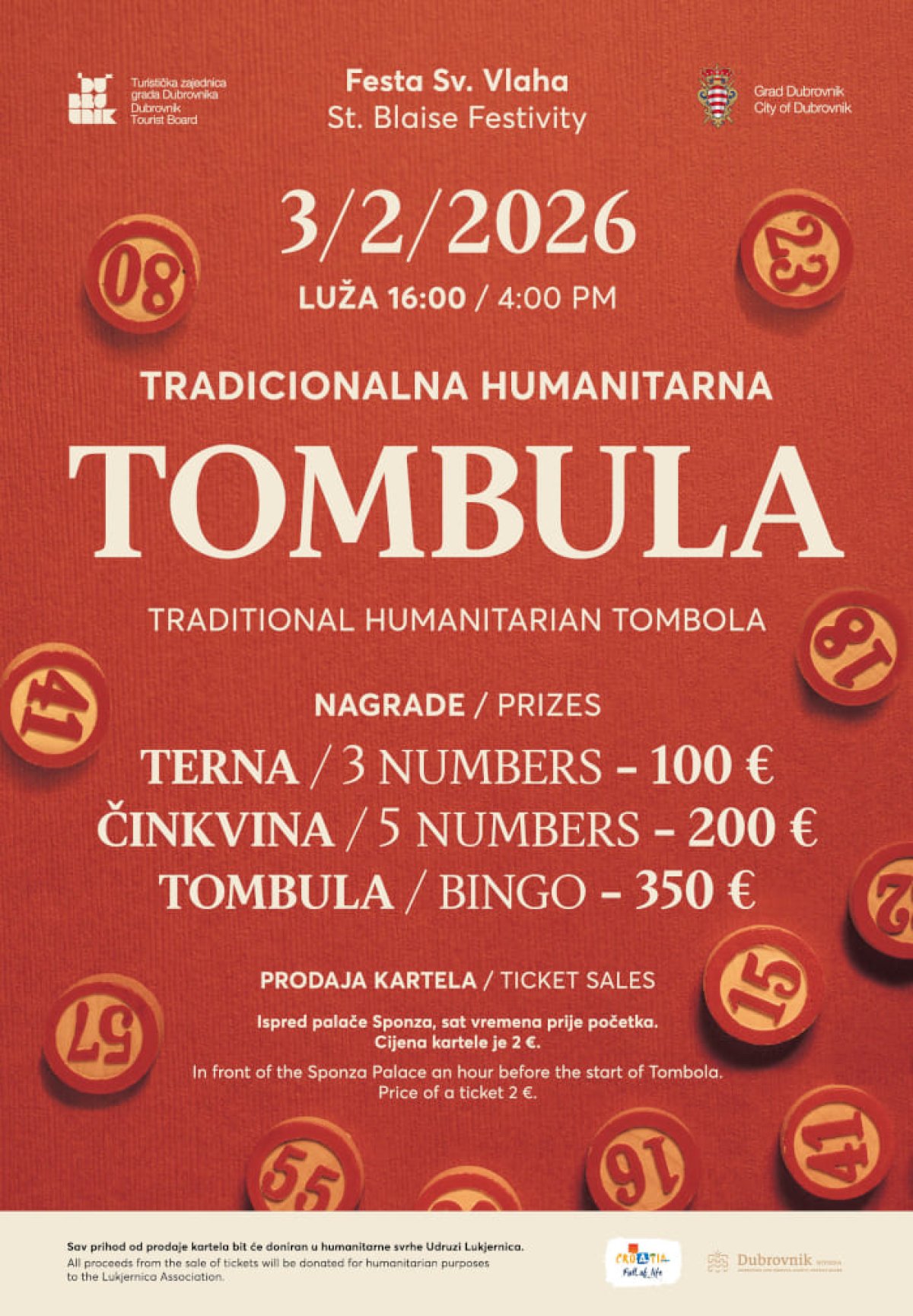 TRADICIONALNA TOMBULA ZA FESTU SV. VLAHA U UTORAK