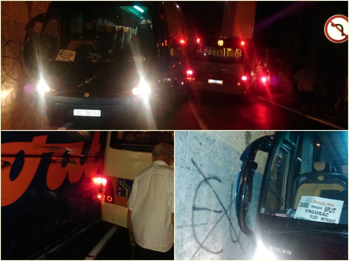 Bizarna nezgoda ispod Mosta Dubrovnik; u uskom bogenu zapela dva autobusa