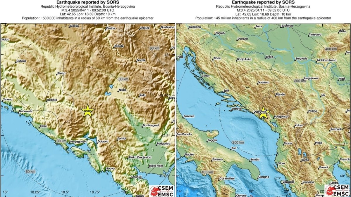POTRES S EPICENTROM U CRNOJ GORI MALO PRIJE PODNE