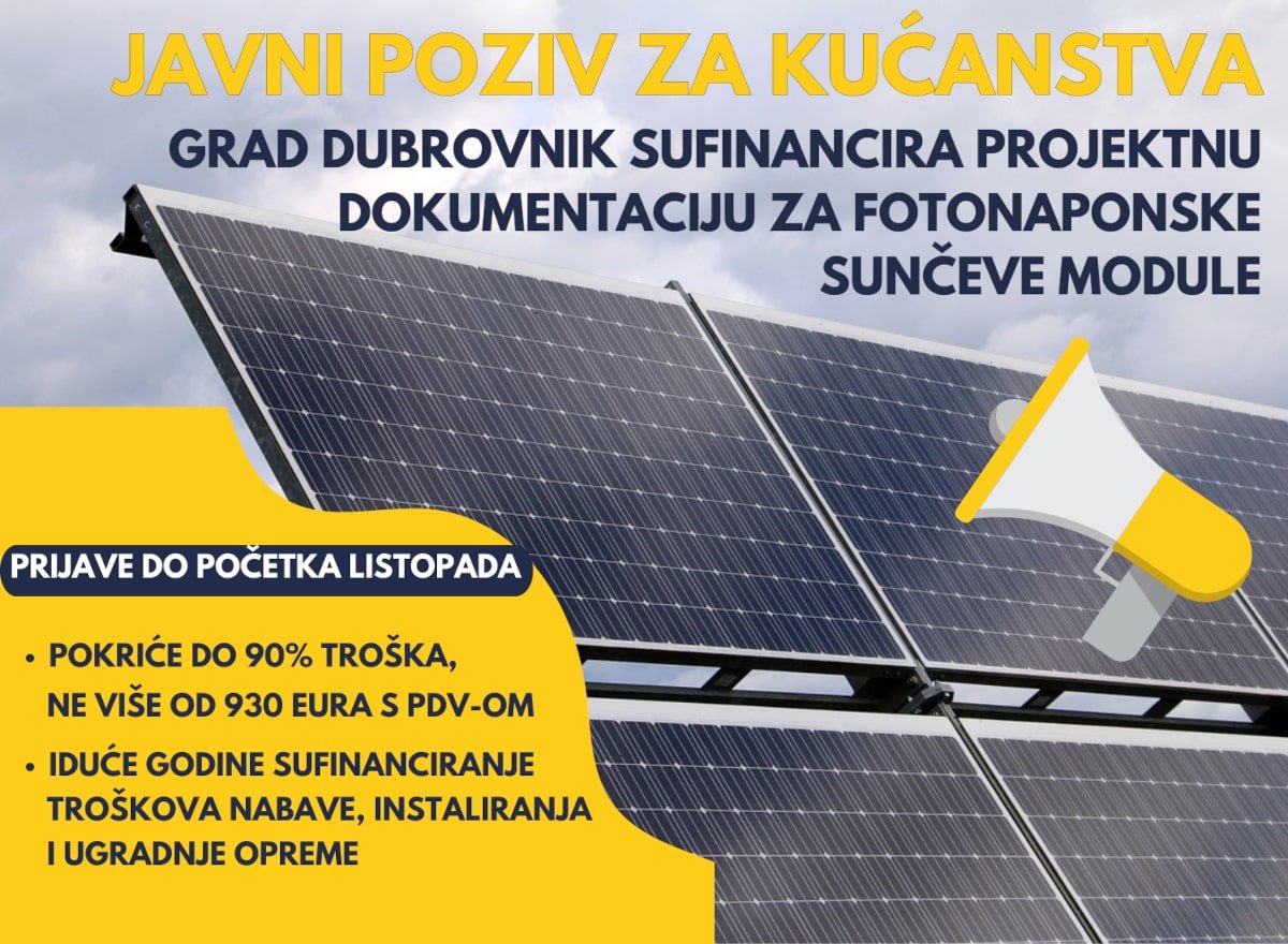 PRIJAVE NA JAVNI POZIV ZA SUFINANCIRANJE PROJEKATA POSTAVLJANJA SOLARNIH PANELA DO 8. LISTOPADA