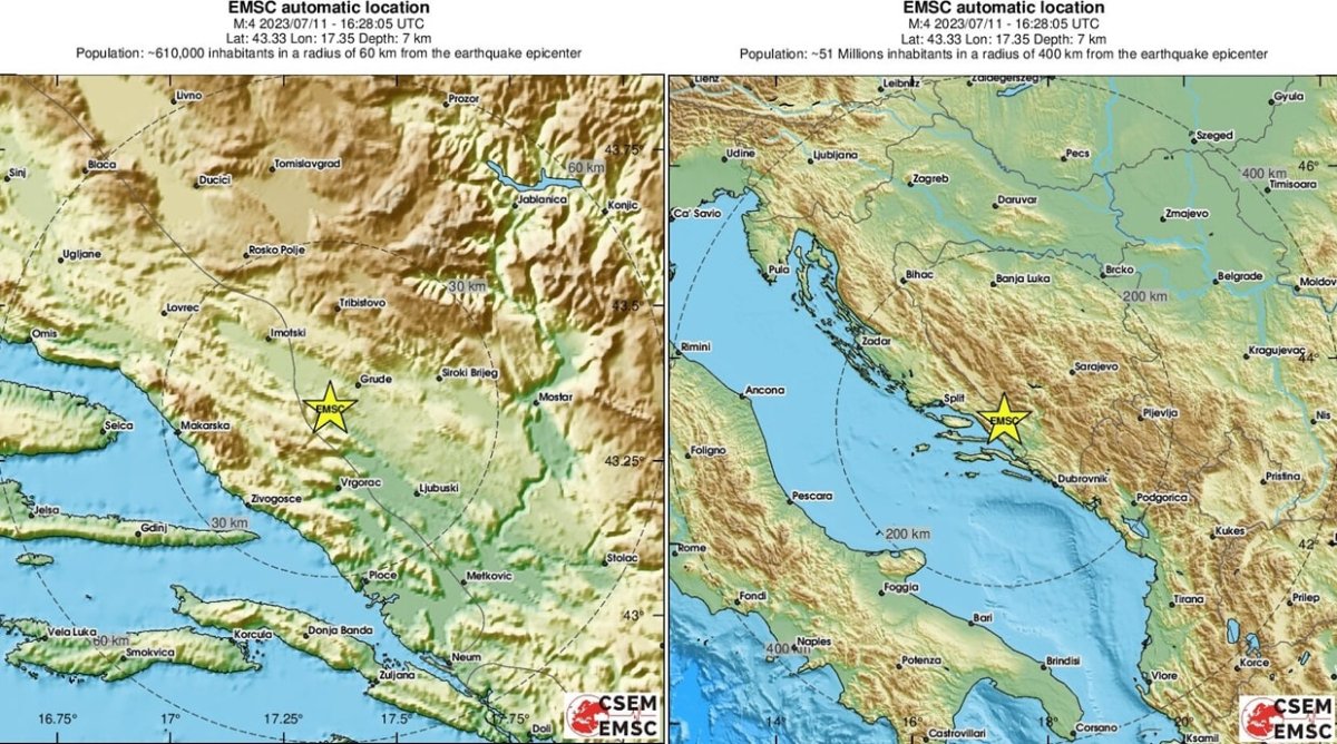 POTRES S EPICENTROM U BIH OSJETIO SE I NA DUBROVAČKOM PODRUČJU