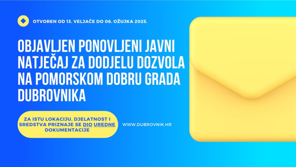 GRAD DUBROVNIK PONAVLJA NATJEČAJ ZA DODJELU DOZVOLA NA POMORSKOM DOBRU