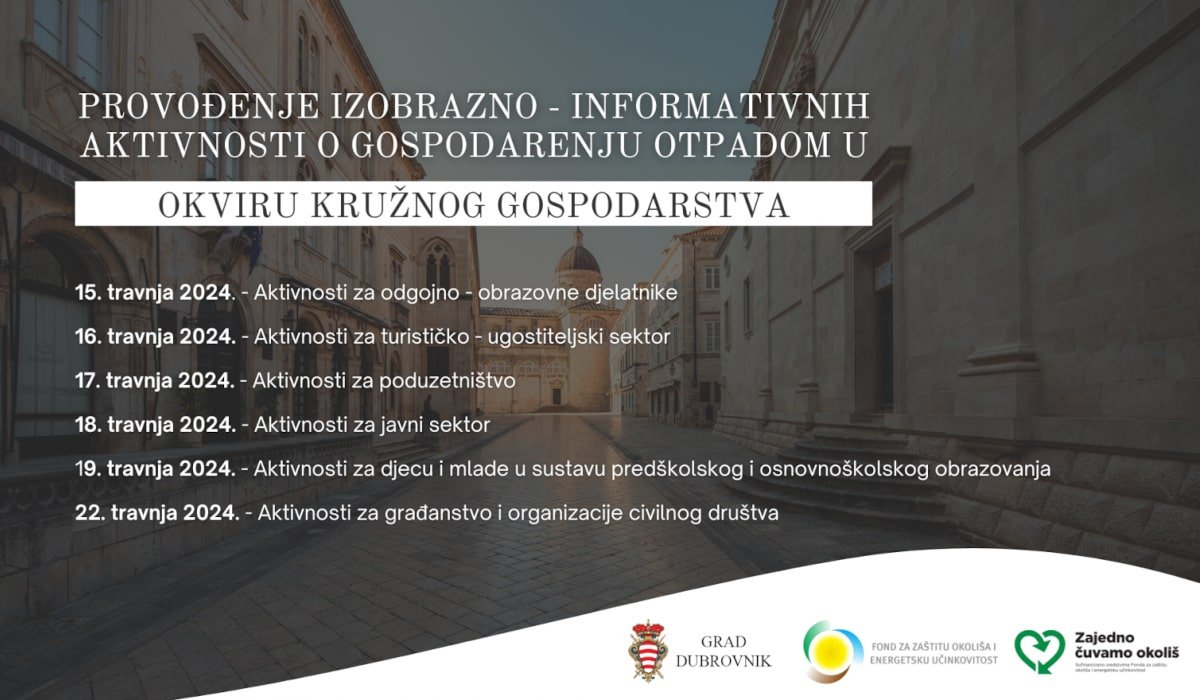 GRAD DUBROVNIK ORGANIZIRA BESPLATNE RADIONICE O GOSPODARENJU OTPADOM