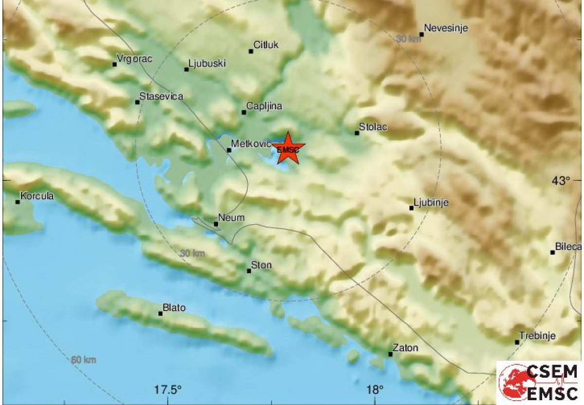 Potres u BiH osjetio se zapadno od Dubrovnika
