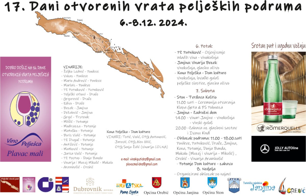 OD 6. DO 8. PROSINCA: DANI OTVORENIH VRATA PELJEŠKIH PODRUMA 2024.